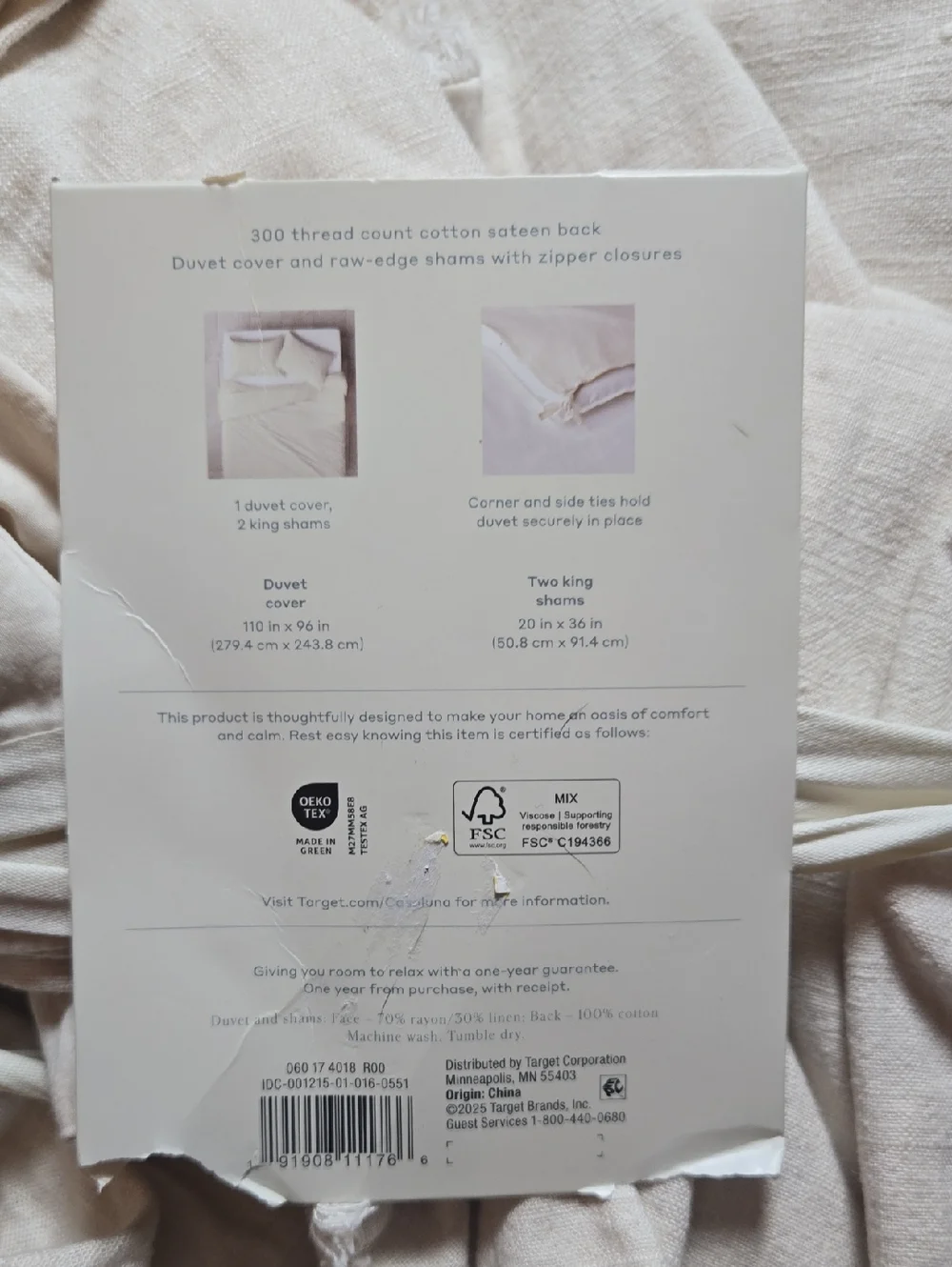 BN Casaluna Target Natural heavyweight linen blend duvet cover, 2 shams set King